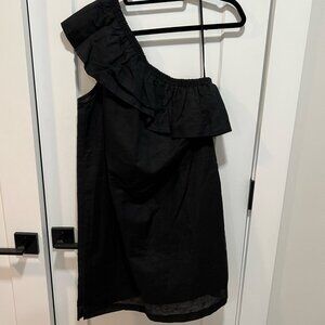 JCrew black linen blend one shoulder dress size small
